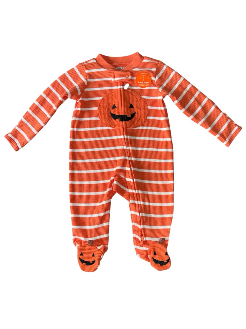 Carter's Just One You Baby Pumpkin Halloween Stripe Footed Onesie Zip 9M NWT